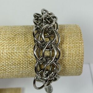Silver Tone Chain Maiille Bracelet multi round link connected chain